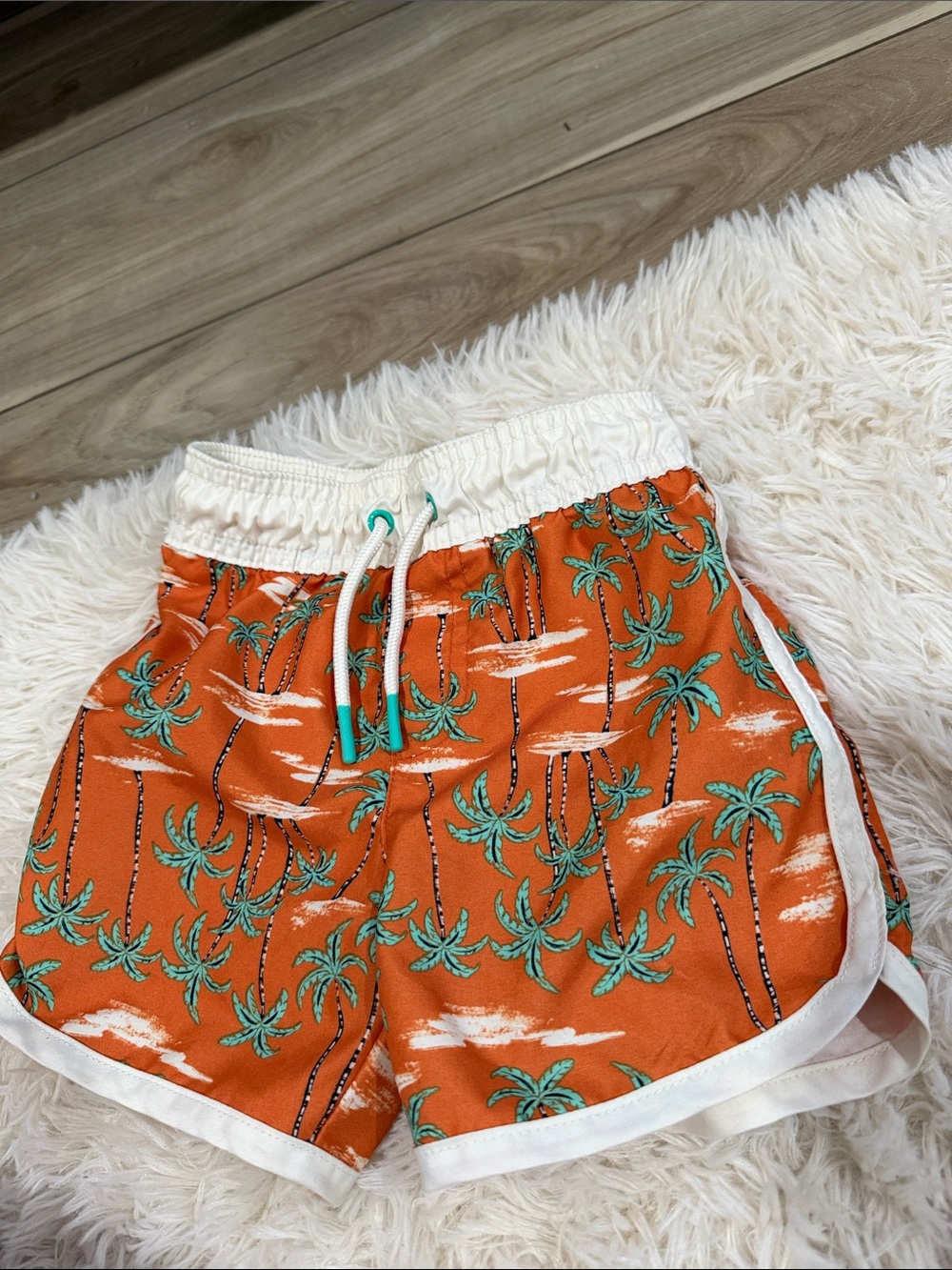 Orange Palm Tree Print Swim trunks